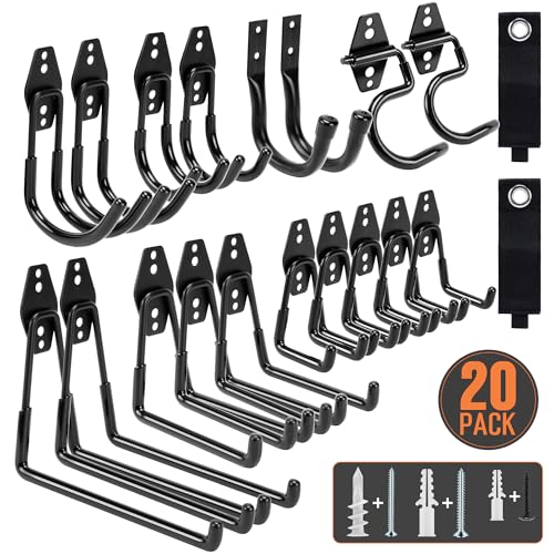TONDA Garage Hooks, 20 Pack Garage Organization, Wall Storage Hooks Heavy Duty for Hanging Bike, Ladder, Garden Tools, Hose and Ropes, Black - color: Black