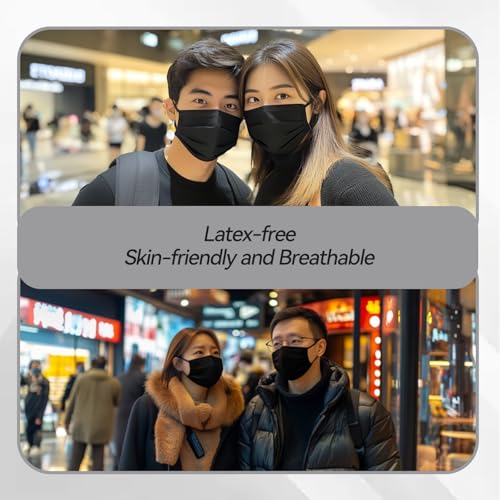 Jointown Disposable Face Mask - 3 Ply Protection Face Masks, 50 Pack Black - color: Black