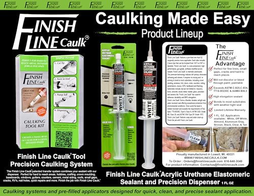 Precision Caulking Tool Pro Pack – Refillable Caulking Syringe Applicator Kit with Micro-Fine Replaceable Tips for Baseboards, Trim, Small Cracks & Detail Sealing - style: Finish Line Caulk Pro Syringe Applicator *Retail-ready hanging pouch.