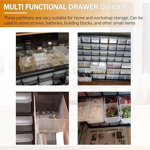 40716 Plastic Width Dividers for Small Drawers in Plastic Cabinets, Custom Storage Inserts Small Parts Organizer, Screw Organizer Clear -20pack
