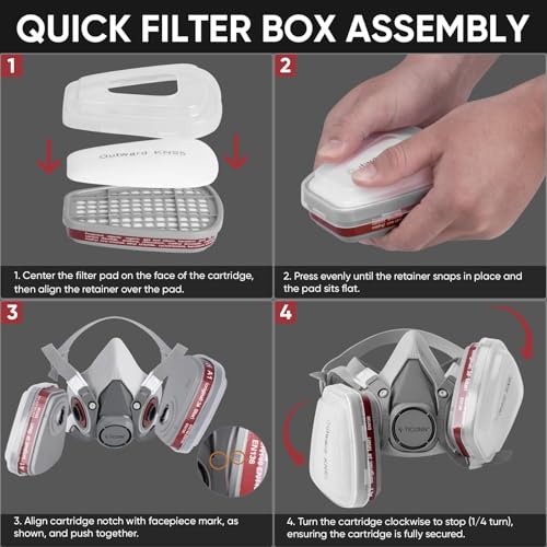 TICONN Reusable Respirator Mask with Filters, Gas Mask with Anti Fog Safety Glasses, Anti-Dust Half Face Cover Respirator