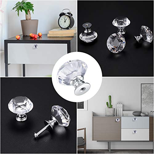 8 Pcs Crystal Cabinet Knobs, Decorative Diamond Shape Crystal Glass Dresser Knobs for Dresser Drawers Cupboard Wardrobe Furniture Cabinet Pulls Handles Kitchen Bathroom Bedroom Knob(Silver, 30mm) - size: 30mm/1.18inch (8 pcs Crystal Transparent)
