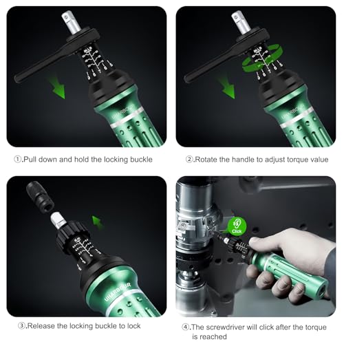 Torque Screwdriver 10-60 in.lb, Torque Screwdriver Set with 1/4" Elastic Bit Holder, 1/4" Bit Adapter, Flat, Hex, Torx and Philips Bits, Suitable for Gunsmithing, DIY, Bicycle Maintenance - size: 10-60 in-lb torque screwdriver set