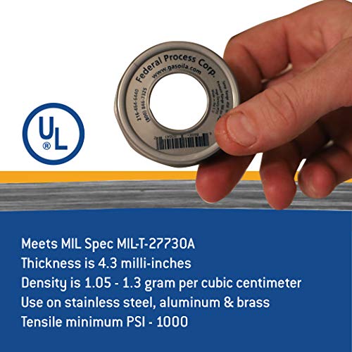 Gasoila Nickel PTFE Thread Seal Tape – Professional-Grade, 3/4 Inch x 260 Inch, High-Density Thread Tape for Stainless Steel Pipes– Leak-Proof Seal, Non-Toxic - size: 3/4 Inch x 260 Inch Roll- 1 Pack