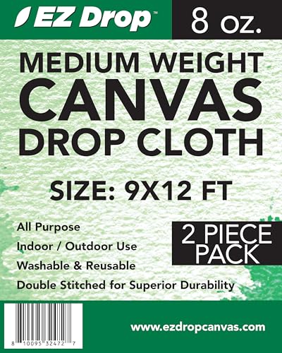 EZ Drop Painter's Canvas Fabric Drop Cloth for Painting (9 ft. x 12 ft.) 2 Pack - size: 9 Ft. X 12 Ft. 2 Pack