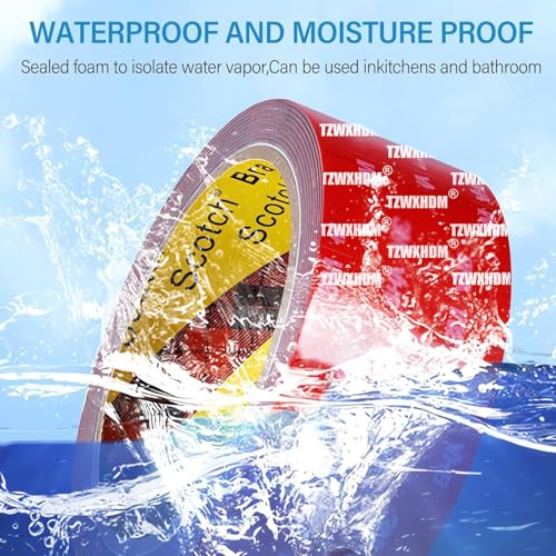 Double Sided Tape Heavy Duty, Strong Adhesive Waterproof Foam Tape, High Temperature Resistant Adhesive Strips for Walls, Automotive, Outdoors (10Ft x 0.6In)