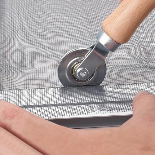 Window Screen Repair Kit, Steel/Nylon Roller Tool with Bearing+8pcs Screen Clips+32ft Screen Spline+Spline Removal Hook, 5 in 1 Screen Roller Tool Kit for Installing Door Mesh Screens - size: 5 in 1