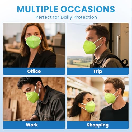Akgk KN95 Face Mask 50 PCS, Breathable Protection 5-Ply Green Masks, Cup Dust Safety - color: Green