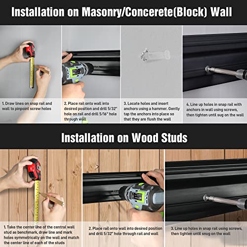 WORKPRO Garage Tool Organizer Wall Mount, Garage Organization Garden Tool Rack Holder System, 64-Inch 4 Rails with 8 Heavy Duty Adjustable Hooks for Hanging and Storage