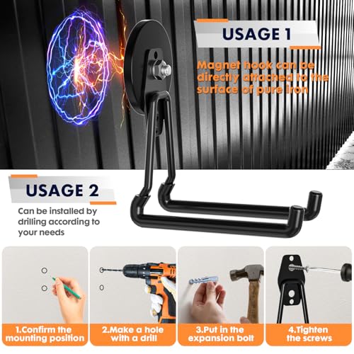Heavy Duty Storage Magnetic Utility Hooks Large Garage Magnet Hooks with Anti-Slip Coating for Metal Cabinet,Pegboard,Garage Shelve,Garden Tools (Black3pro) - color: Black3pro