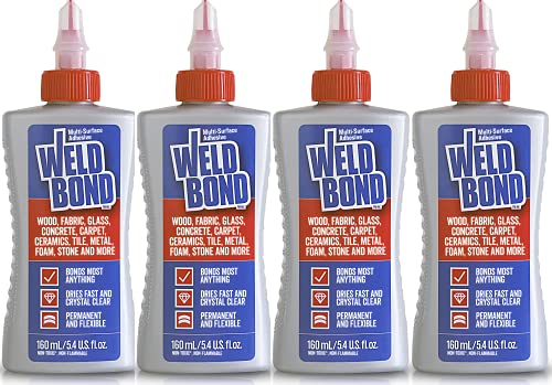 Weldbond Multi-Surface, Non-Toxic Glue, Bonds Most Anything! Use as Wood Glue or for Glass Crafts Ceramic Tile Mosaic Porcelain Stone Fabric Carpet & More. 4-Pack of 5.4oz /160ml - size: 4 Pack