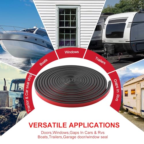 Pangda 26Ft D Shape Rubber Weather Stripping Foam Self-Adhesive EPDM Seal Strip for Noise Reduction Waterproof Dustproof for Cars Boats RVs Windows Doors (0.75" W x 0.425" H) - size: 26ft L, style: 0.75" W X 0.425" H