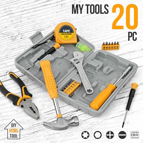 20 Pcs Basic Tool Kit, Compact Home Tool Set with Mini Tool Box, Ideal for Household Repairs, Office Maintenance, Simple DIY, General Tools User-friendly for Beginners and Women