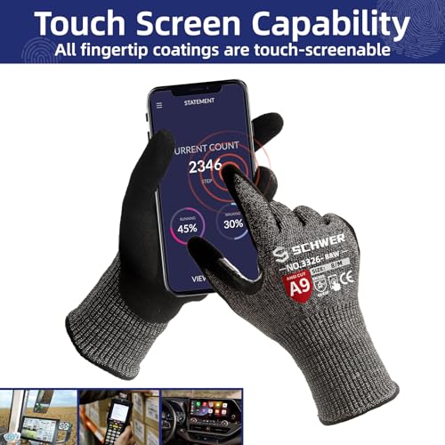 Highest Level Cut Resistant Work Gloves PR3326 for Extreme Protection,ANSI A9 Cut Gloves with Reinforced Thumb, Non Slip, Breathable, Durable, Touch-screen, Non PFAS, Black 1 Pair(L)