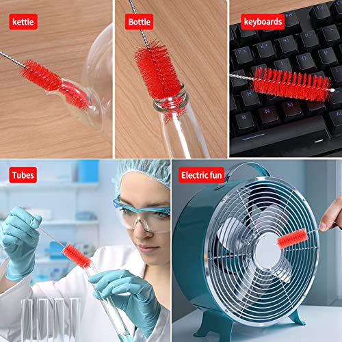 CiaraQ Bottle Cleaning Brushes, 8 Inch Nylon Tube Brush Set, Cleaner for Narrow Neck Bottles Cups with Hook, Set of 10pcs. - color: Red, size: 8.0 Inch (10pcs)