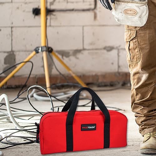 MELOTOUGH Utility Rudded Tool Bag Small Canvas Tool Bag with Zipper Combo Kit-Includes 2 Medium Tool Organizer Bags for Electrician, Plumbing, Gardening, HVAC & More (14 inch,Red&Black) - color: Black & Red