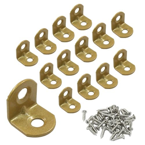20Pcs 90 Degree Iron L Bracket Gold Joint Right Angle Bracket, 19 x 19 x 1.5 mm L Wall Bracket Corner Brace with Screws for Furniture, Chests and Windows
