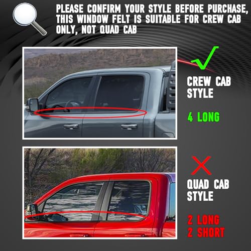 Window Moulding Belt Glass Sweep Felt Trim Seal Weather Stripping Kit Fit for Dodge Ram 1500 2500 3500 4500 5500 Crew Cab 2009-2021 Replaces 55112376AH 55112377AH 55372138AH 55372139AH