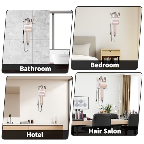 Hair Dryer Holder Wall Mounted, Hair Tools Organizer, Bathroom Space-Saving Blow Dryer Organizer Curling Irons Storage Hair Dryer Comb Attachments White (Self-Adhesive and Drilling) - color: White