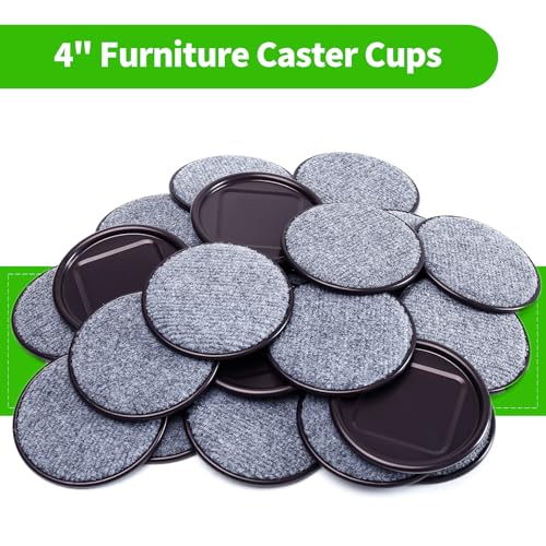 4" Round Carpet Bottom Furniture Caster Cups, Reusable Furniture Sliders for Hardwood Floors, Felt Furniture Pads Coasters to Protect Tile or Laminate Floors from Scratches, Brown/Gray (12 Pack) - size: 4 Inch, 12 Pack