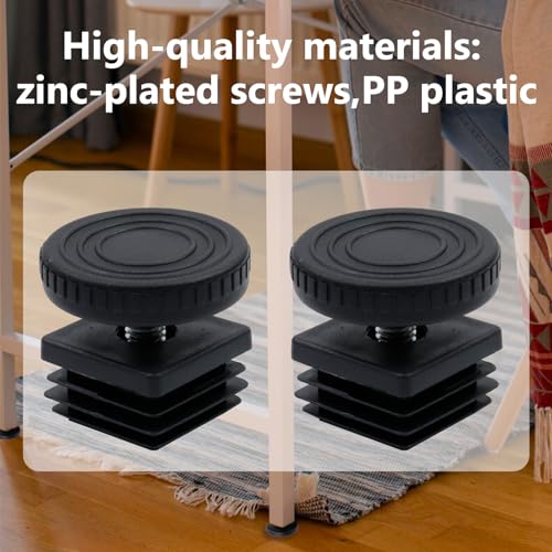 Antrader Home Office Table Desk Adjustable Leveling Foot,Plastic Metal Square Tube Insert Kit, 30mm x 30mm Black, 4 Sets