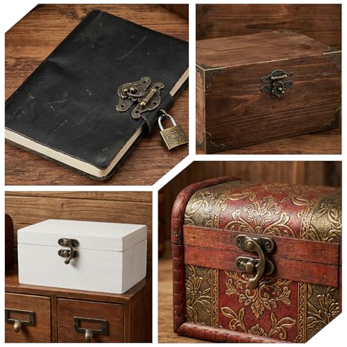 72 Pcs Retro Jewelry Box Hinges and Latches Hooks, Small Latches Hinges for Wooden Boxes Hardware, Antique Cabinet Furniture Hinge Hasp Clasp (Bronze Tone)