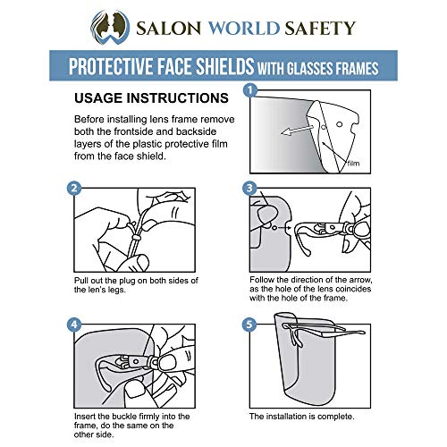 TCP Global Salon World Safety Replacement Face Shields Only (Pack of 10), Glasses Frames Not Included – Fits Most Brands, Ultra Clear, Full Face, Protect Eyes Nose Mouth, Anti-Fog PET Plastic, Goggles - color: Clear-r