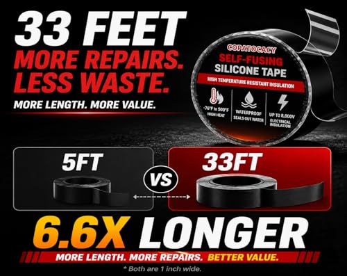 Self-Fusing Silicone Tape 1" x 5' x 20mil – Black Rubber Emergency Repair Tape – Waterproof, Heat-Resistant, Insulating, Chemical-Resistant, No Residue – for Automotive, Electrical & Outdoor Use - color: (Black)1" x 5'
