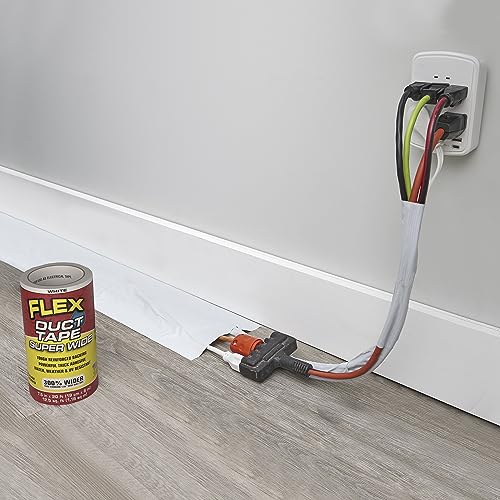 Flex Duct Tape, Super Wide, 7.5 Inches x 20 Feet, White, Heavy Duty Strong, Multi-Surface, Water, Weather and UV Resistant, Tearable, Perfect for Boxes, No Residue - color: White, size: 7.5" x 20'
