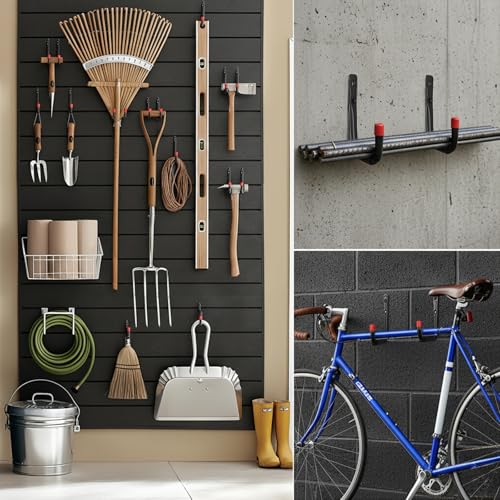 6 Pack Garage Hooks Heavy Duty with EVA Pads and Rubber End Caps, 9.48inch Steel Kayak Storage Hooks for Hanging Bikes, Ladders, Folding Chairs and Garden Tools - size: 9.48in