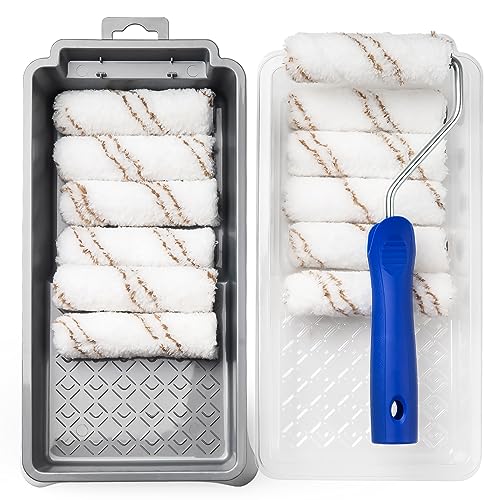 Mister Rui Paint Roller Kit, 16 Pack, 4 Inch Microfiber Paint Rollers, Small Paint Roller Covers, Disposable Paint Tray Liner and Frame, Mini Rollers for Painting Walls, Doors, Cabinets - size: 4 Inch,16 Pack