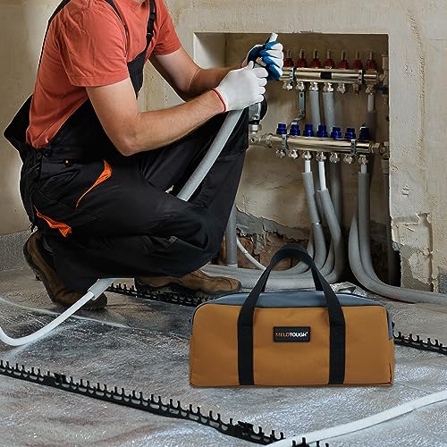 MELOTOUGH Tool Tote Bag Small Canvas Tool Bag with Zipper Combo Kit-Includes 2 Medium Tool Organizer Bags for Electrician,Plumbing,Technician,HVAC(14 inch,Tan) - color: TanGrey