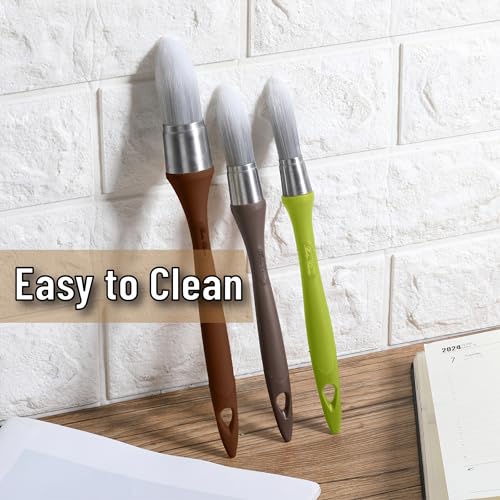 Bates- Trim Paint Brush Set, 3pcs, 5/8”, 3/4” and 1", Colorful Ergonomic Non-Slip Handle, Synthetic Bristles, Trim Brushes for Painting - color: Natural Earth