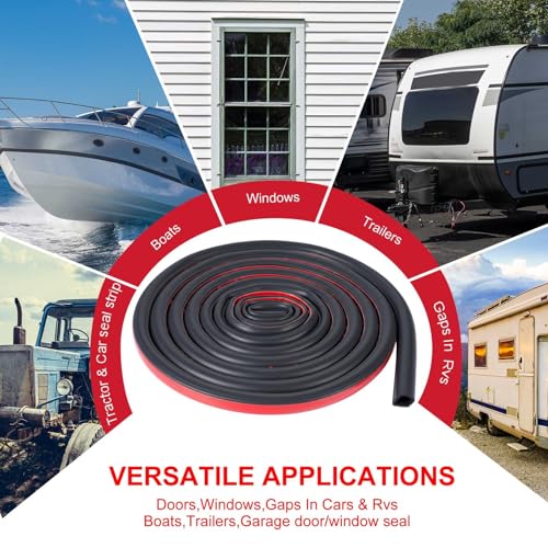 Pangda 10Ft D Shape Rubber Weather Stripping Foam Self-Adhesive EPDM Door Seal Strip for Noise Reduction Waterproof Dustproof for Cars Boats Truck RVs Windows Doors (1/2" W × 7/16" H) - size: 10ft L, style: 1/2" W × 7/16" H