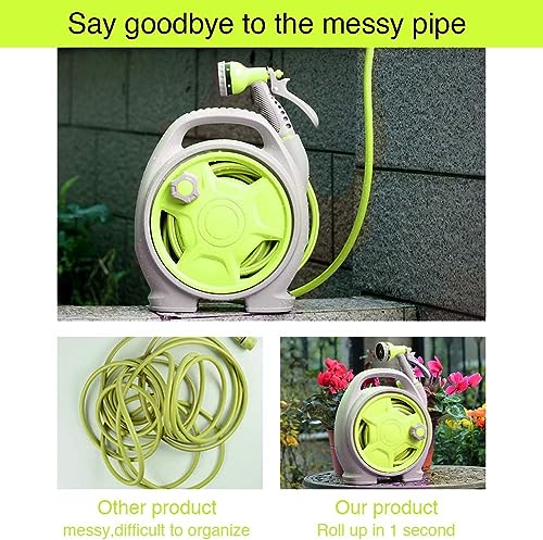 YEFA Retractable Garden Hose Reel - Convenient 50 FT Portable Hose with 6-Function Spray Nozzle for Versatile Watering, Cleaning, and More (Green) - color: Green