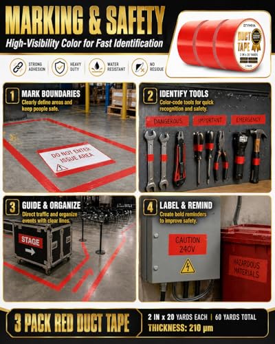 Red Duct Tape Heavy Duty: 3Rolls*2IN*20Yards Wide Waterproof Outdoor Duck Furniture Repair Tape Bulk - Strong Adhesive Weather UV Resistant No-Residue Masking Tapes Patterns Variety - color: Red, size: 3*2in*20yards
