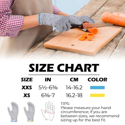 HANDLANDY Kids Cutting Gloves, Food Grade Safety Gloves for Cooking, Fishing, Whittling, Wood Carving - size: X-Small