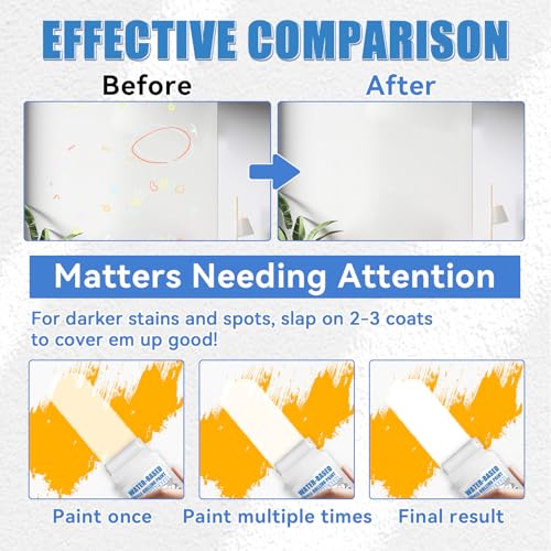 White Paint, White Paint for Wall Touch Up, Interior White Paint with Roller Brush for Flat, Ceiling, Drywall, Quick-Drying Water-Based Wall Paint, Covers Stains, Scratches, Yellowing, Low Odor