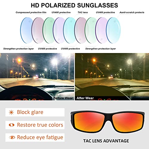 MEETSUN Fit Over Glasses Sunglasses for Men Women,Wrap Around Sunglasses Polarized UV400 Protection - color: (Z1)black Frame-red Mirror Lens