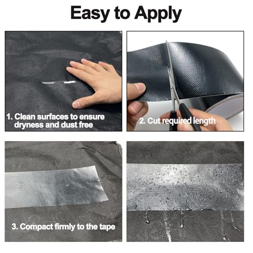 Awning Repair Tape Waterproof, Heavy Duty Outdoor Repair Tape for Tarp, Canvas, Tent, Boat Covers, Canopy, Sail Tape, Tent Repair Kit, UVproof and Heat-Resistant, Black