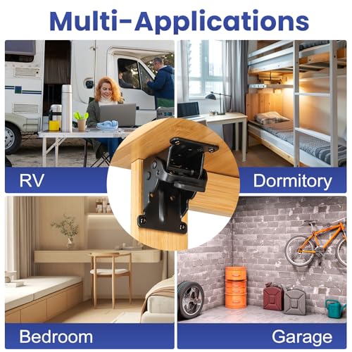 8 Pack 90 Degrees Folding Table Legs Brackets, Lock Extension Support Bracket Heavy Duty Folding Brackets, Black Baking Paint Foldable Self-Lock Hinges with Screw for Table Chair Bed Leg Feet