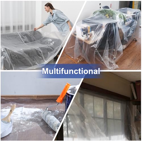 3Pcs Plastic Drop Cloth - 1Mil Thick, 9x12 Ft, Thickened Painter's Sheet for Painting, Furniture, Walls, and Floor Protection - size: 1mil-3Pack
