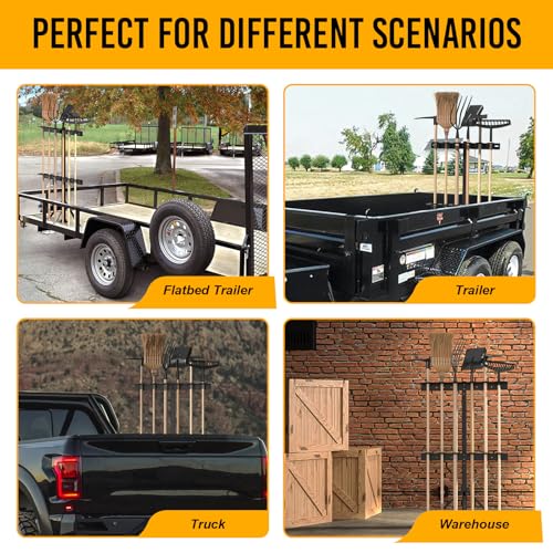 Utility Trailer Tool Rack, Shovel Rack for Truck, Rake Shovel Holder Landscape Hand Tool Accessories for Trailer Truck with 6 Rubber Holes with Brackets, Black - size: 6 Hole Tool Rack