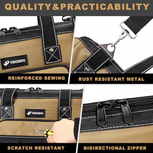 20 IN Large Tool Bag For Men Heavy Duty, Drill Bag Tool Bag Organizer, Wide Mouth Waterproof Hard Bottom Multiple Pockets Tool Tote, Tool Caddy, Maintenance - size: 20 Inch