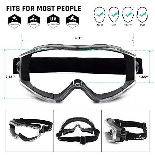 UKNOW Safety Goggles Over Glasses - Anti-Fog Clear Lens - ANSI Z87.1 Certified Eye Protection for Lab Work, Industrial Use - color: Black