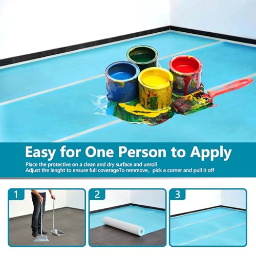Temporary Floor Protection for Construction Projects, Floor Protection Film-Protects Hardwood, Tile, Carpet, Countertops, Bathtubs and More,Coverage of 325 SQFT (39.5''x100') - size: 39.5''x100'-Blue