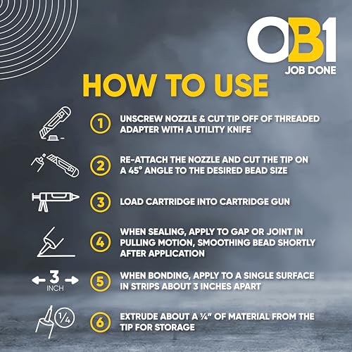 OB1 Universal Caulk Sealant & Adhesive Gray 10.1oz | Professional Grade Premium All-in-One Advanced Hybrid 2-in1 | Water Resistant Internal & External | Shrink Crack UV & Fade Resistant | 1 Cartridge - color: Gray, size: 10.1oz (Pack of 12)