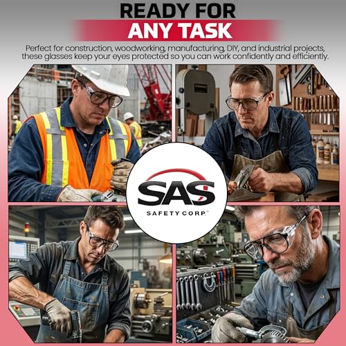 SAS Safety Safety Glasses | Polycarbonate Impact Resistant, Clear Lens Protective Eyewear | UV Protection | ANSI Z87.1 - size: One Size
