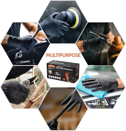 ANBOSON 10 Mil Nitrile Disposable Gloves Heavy Duty Mechanic Gloves Raised Diamond Texture Thick (Black of 1000, Medium) - color: Black of 1000, size: Medium