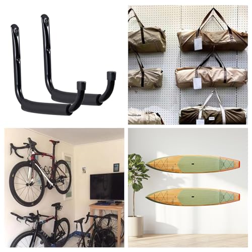HOME MASTER HARDWARE Heavy Duty 9" Jumbo Arm Garage Wall Hooks 4 Pack – 50Lbs Ladder Hangers, Wall Mount Utility Storage for Bikes, Folding Chairs, Kayaks & Bulk Items - size: 9 in